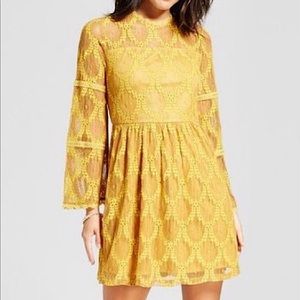 Boho Lace Goldenrod and Mustard Long-sleeved Dress